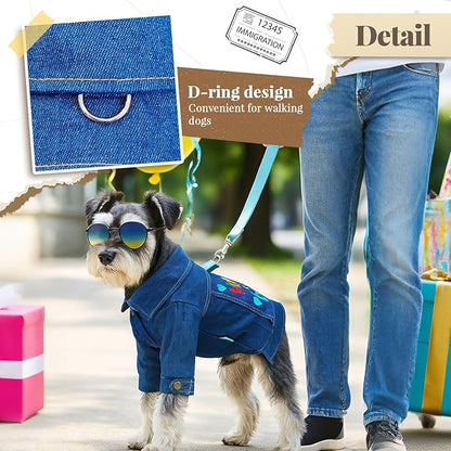 Dog Jean Jacket with D-Ring Blue Denim Coat Dogs Outfits for Small Dogs Cats Boy Male Girl Birthday Clothes Costume Letter Embroidery Dogggie Puppy Winter Warm Clothes(Birthday Baby,XS)