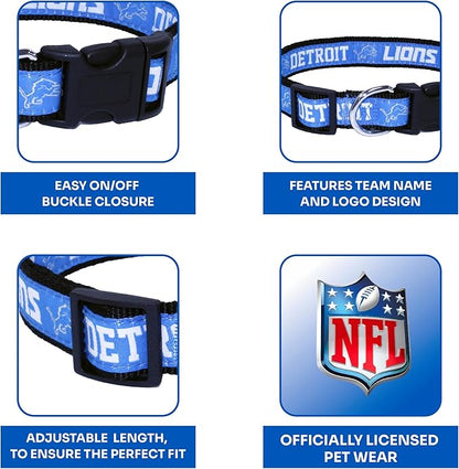 Pets First NFL Detroit Lions Licensed PET COLLAR, Large - Heavy-Duty, Strong, and Durable Dog Collar. Available in 31 Football Teams and 4 Sizes