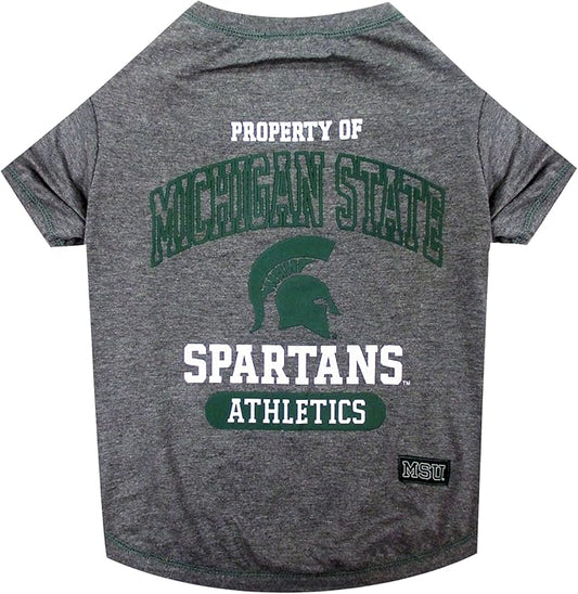 Pets First Collegiate MICHIGAN STATE SPARTANS Dog T-Shirt, Small. - Licensed Shirt for Pets Team Colored with Team Logos.- Premium Stretchable Materials for the Comfrot of your Dog & Cat.