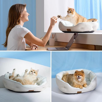 Bedsure Cooling Dog Beds for Small Dogs - Round Medium Cat Beds for Indoor Cats, Washable Pet Bed for Puppy and Kitten with Slip-Resistant Bottom, 25 Inches, Arctic Blue