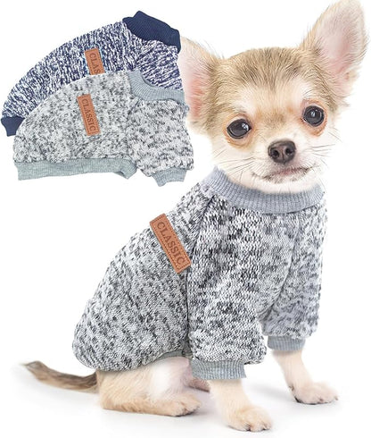 2 Pieces Dog Sweaters for Small Dogs Fall Dog Clothes Male Winter Fleece Dog Sweaters Warm Thick Pet Outfit Small Dog Sweater for Boy Girl Dogs, Chihuahua, Pug, Bulldog, Pug, M, Grey Navy