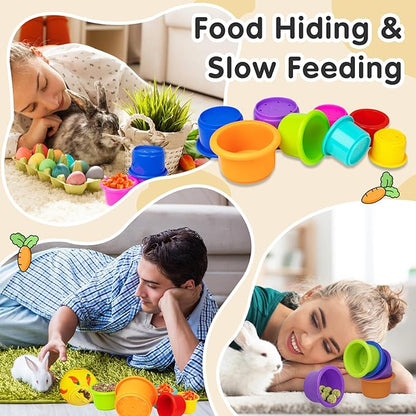 8 Pcs Colorful Stacking Cups for Rabbits, Colorful Bunny Cups for Rabbits and Small Animals, Nesting Rabbit Cups of Different Sizes, Bunny Stacking Cups for Hiding Food and Playing