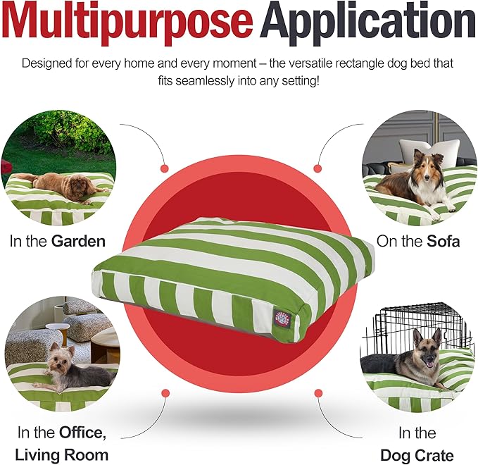 Majestic Pet Shredded Memory Foam Dog Bed Medium with Removable Washable Cover 35x29x4 Inch - Rectangle Orthopedic Dog Bed for Senior Dogs–Flat Durable Dogs Crate Bed - Vertical Stripe - Sage