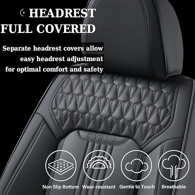 Coverado Seat Covers, Car Seat Covers Front Seats, Black Seat Cover, Waterproof Car Seat Cushion, Front Car Seat Covers Leatherette Car Seat Protector Universal Fit Most Cars