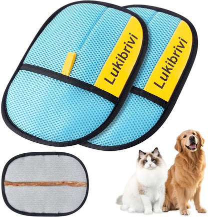 Pet Hair Removal Glove for Dogs & Cats - Upgraded Reusable Electrostatic Pet Hair Glove, Gentle Grooming Mitt, Pet Hair Remover Tool for Laundry, Couch, Carpet & Car Seat,2 Pack (Blue)