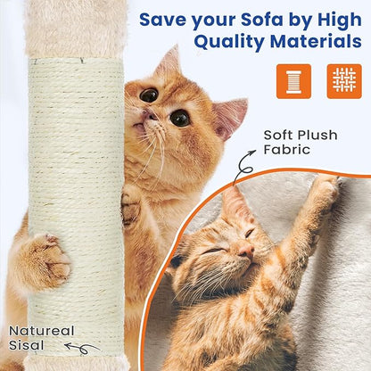 ABCPET Cat Tree 82 in Multi-Level Cat Tower for Indoor Cats, Heavy Duty Large Cat Tree with Sisal Scratching Posts, Hammock, 2 Perches, 2 Condos, 2 Hanging Baskets, Beige