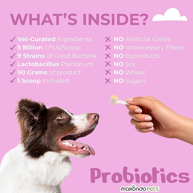 Probiotics for Dogs & Puppies–Extra Strength 9 Species, 5 Billion CFU per Scoop of Powder Digestive Enzymes for Dogs. Gut Fiber & Allergy Relief (2-Pack, 180 Scoops)