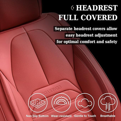 Coverado Seat Covers, Car Seat Covers Front Seats, Automotive Seat Covers, Waterproof Nappa Leather Car Seat Cover, Car Seat Cushion,Red Seat Covers Carseat Cover Universal Fit for Most Cars