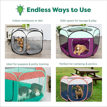 Furhaven Portable Dog Playpen Cat Tent, Pet Playground,Kennel Foldable Indoor Outdoor Zippered Puppy Crate - Gray Pebbles, Small