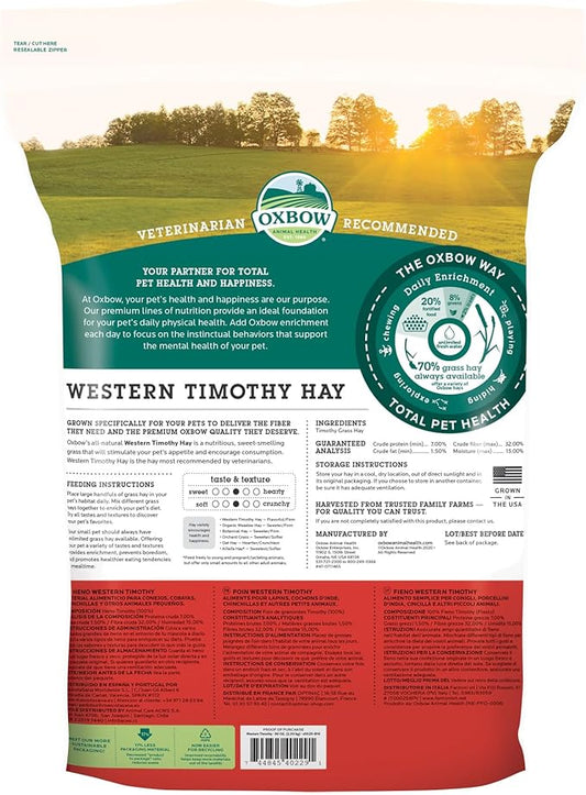 Oxbow Western Timothy Hay, Guinea Pig Hay, Small Pet Bunny Supplies, All Natural Grass for Guinea Pig, Bunny, Chinchilla & Hamster, Oxbow Rabbit Supplies for Bunnies, 90 oz. bag