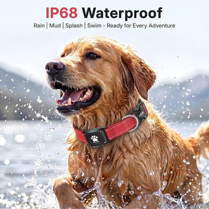 GPS Dog Collar Tracker 2-in-1,Reflective Waterproof Pet Collar,iOS-Only,No Monthly Fees,Unlimited Range,Dog Tracking Collar Pet Tracker,for Small Medium Large Dogs(XS (10.5"-13.5"), Red)
