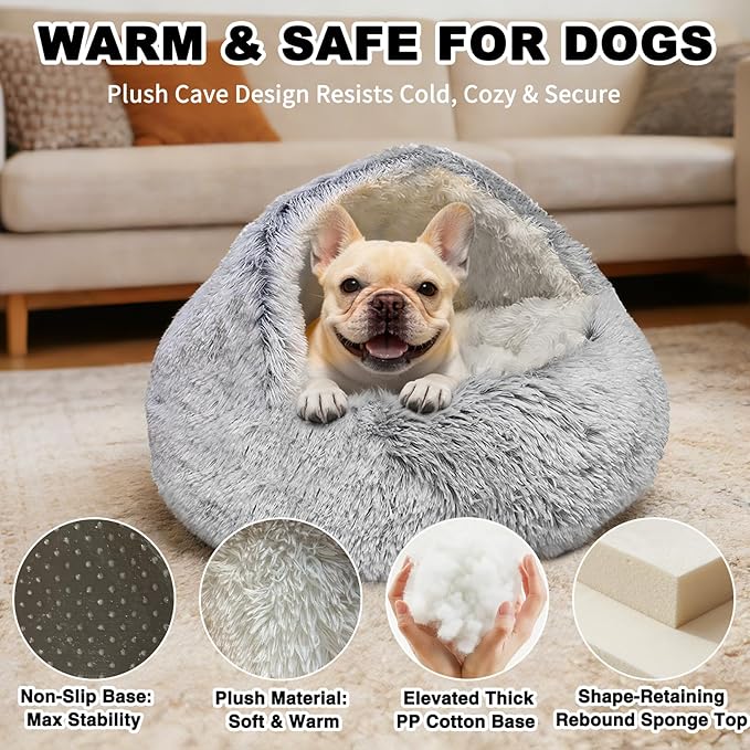 Dog Beds Medium Size Dogs, Calming Deluxe Plush Dog Cave Bed for Medium Dogs - Removable & Washable with Zipper, Built-in Support & Stable Non-Collapsible, Pet Bed for Dogs & Cats 32×32Inch
