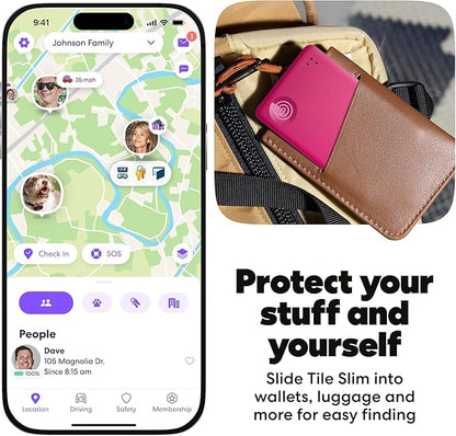 Life360 Tile Slim - Wallet Finder, Bluetooth Tracker and Item Locator for Luggage Tags, Passports and More. Both iOS and Android Compatible. Phone Finder. 1-Pack (Pink Punch)