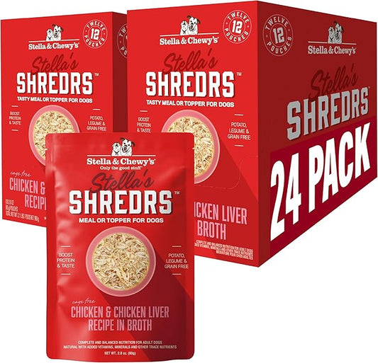 Proposed Value: Stella & Chewy's Cage Free Chicken & Chicken Liver Shredrs - Premium Dog Food Pouches - Perfect For Picky Eaters - 24 Pack, 2.8oz Each