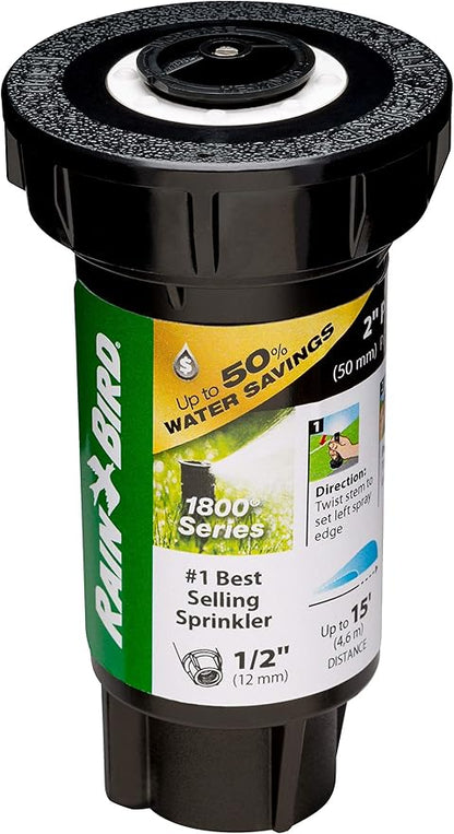 Rain Bird 1802HV15PR Pressure Regulating (PRS) High Efficiency Professional Pop-Up Sprinkler, Adjustable 0° - 360° Pattern, 8' - 15' Spray Distance, 2" Pop-up Height (Pack of 2)