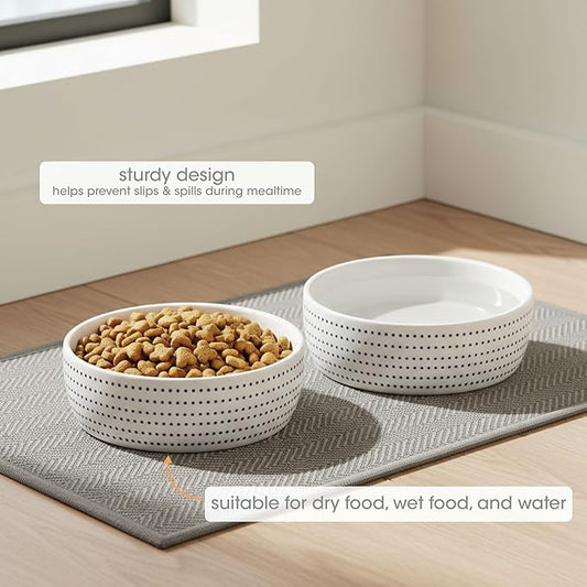 Pearhead Ceramic Dog Bowl – Modern Blue Dot Stoneware Pet Food & Water Bowl for Small Dogs, Weighted Non-Plastic Dog Feeding Dish, Small/Medium 2.25 Cups/ 18 oz