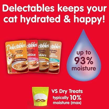 Delectables Lickable Treat Bisque Non-Seafood Wet Cat Treat with Real Tuna & Chicken, Food Topper, Hydrating, Grain-Free, No Fillers, By-Products, Added Preservatives, 1.4oz Pouch, 30ct