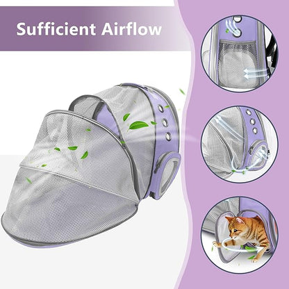 Pet Carrier Backpack Expandable for Cats and Small Dogs, Breathable Anti-Collapse Design, Airline Approved Travel Backpack for Hiking and Outdoor Use (Back Expandable-Purple)
