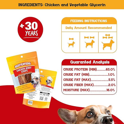 Beefeaters Chicken Jerky Strips for Dogs 24oz, 100% Real Chicken Breast, Oven-Baked, Grain-Free Dog Treats for Training & Rewards, High Protein, Low Fat, Resealable Bag, All Life Stages