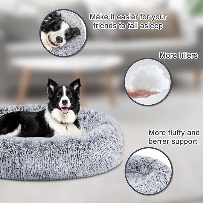 ELSKER&HOME Calming Dog Bed,Donut Washable Warming Soft Round 39 inches Dog Beds for Large Dogs,Anti-Anxiety Fluffy Plush Cushion Bed Fits up to 120 lbs Pets,Gradient Blue