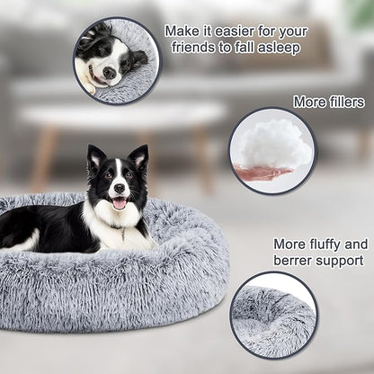 ELSKER&HOME Calming Dog Bed,Donut Washable Warming Soft Round 39 inches Dog Beds for Large Dogs,Anti-Anxiety Fluffy Plush Cushion Bed Fits up to 120 lbs Pets,Gradient Blue