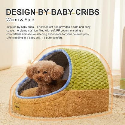 Jiupety Cute Cat Beds for Indoor Cats, Cat Cave Bed for Kittens, Hideaway Cat House for Cat & Small Dog with Anti-Slip Bottom, Washable Removable Cushion, L(19"x17"x16"), Green