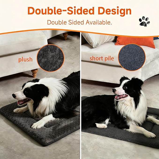 Dog Bed Plush Crate Pad 24" x 18" Kennel Pad Machine Washable Entire Dark Gray Pet Bed