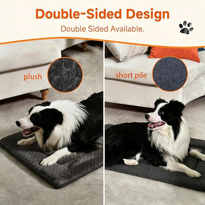 Dog Bed Plush Crate Pad 36" x 23" Kennel Pad Machine Washable Entire Dark Gray Pet Bed
