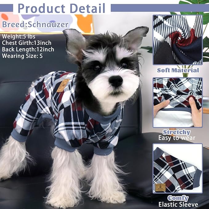 XPUDAC Dog Pajamas Soft Strechy Plaid Doggie Clothes for Small Medium Girl Boy Cat Apparel-2XL