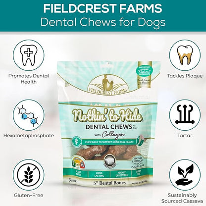 Fieldcrest Farms Nothin’ to Hide Dental Chews with Collagen – 3" Beef‑Flavor Bones, 12‑Pack