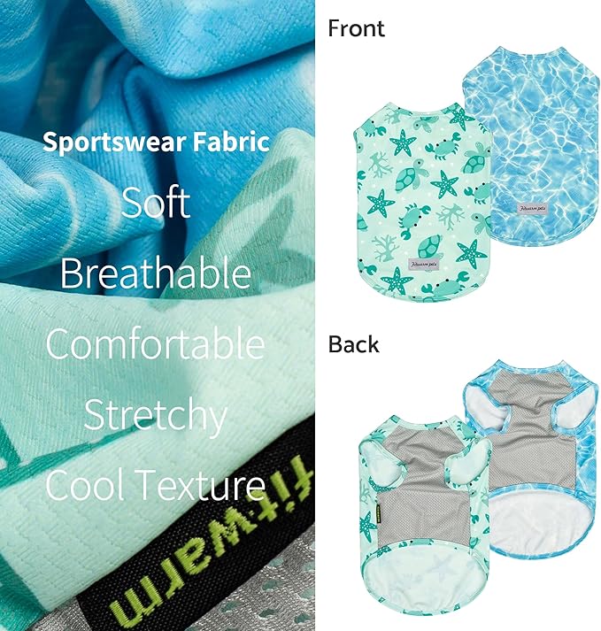 Fitwarm 2 Pack Marine UPF 50+ UV Sun Protection Dog Shirt, Lightweight Cooling Vest, Quick Dry Summer Clothes for Small Dogs Boy Girl, Pet Outfit, Sky Blue, Mint Green, Large