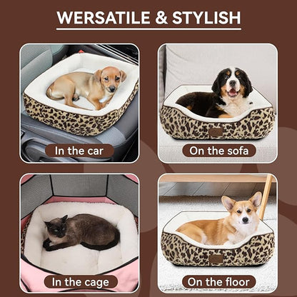 Zerbuger Rectangle Cat Dog Bed for Large Medium Small Pets Indoor Outdoor Machine Washable Sleeping Sofa Non-Slip Bottom Soft Puppy Bed Durable Orthopedic Calming Pet Cuddler (Medium, Leopard)