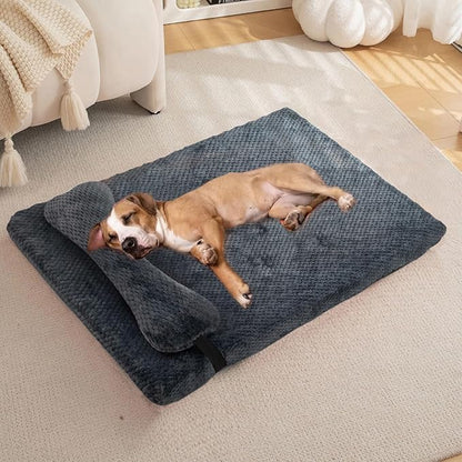 huraty Orthopedic Dog Bed with Bolster Pillow, Soft Plush Pet Bed Mat Non-Slip Bottom, Washable Pet Bed Mattress for Crate Kennel Suitable for Pets Up to 10 lbs, Charcoal 19.6x15.7x2 in