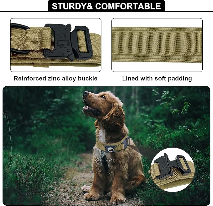 Tactical AirTag Dog Collar Leash Set - Heavy Duty, Adjustable GPS Collar | Compatible with Apple AirTag, with Holder & Control Handle for Medium/Large Dogs [ Brown, L ]