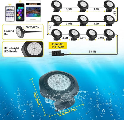 T-SUN Pond Lights LED Underwater 16M Colors with App and Remote 10 Pack | Dimmable,Timer,IP68 Waterproof Submersible Fountain Lights Led Underwater Pond Lights for Outdoor Pond Koi Aquarium Garden