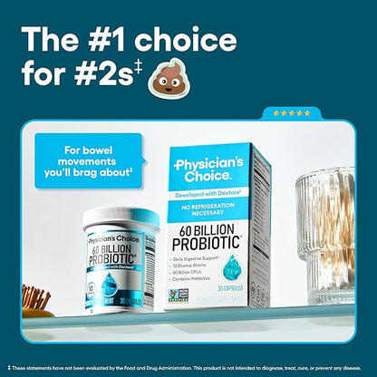 Physician's CHOICE Probiotics 60 Billion CFU - 10 Strains + Organic Prebiotics - Immune, Digestive & Gut Health - Supports Occasional Constipation, Diarrhea, Gas & Bloating - for Women & Men - 84ct