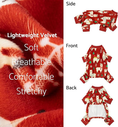 Fitwarm Christmas Alpaca Dog Pajamas, Christmas Clothes for Small Dogs Boy Girl, Holiday Pet Outfit, Red, Green, White, XXL