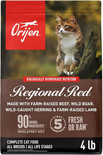 ORIJEN Grain Free High Protein Premium Dry Cat Food Regional Red Recipe 4lb Bag