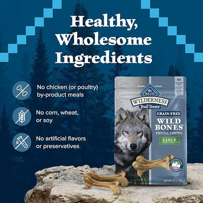 Blue Buffalo Wilderness Wild Bones Grain-Free Dental Chews Dog Treats, Large, 27-oz Bag