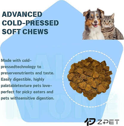 ZPET Multivitamin & Mineral Soft Chews for Cats & Dogs – 12 Vitamins, 6 Minerals with Lysine & Taurine – Daily Immune, Skin, Bone & Digestive Support – Grain-Free Pet Supplement, 150g