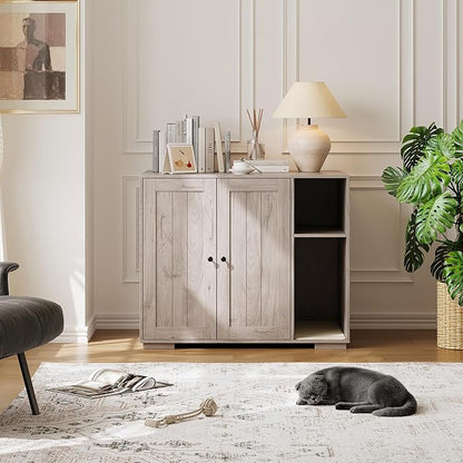 Garvee Dog-Proof Large Cat Litter Box Enclosure with Scratch Pad, Large Automatic Litter Box Furniture for Placing Self-Cleaning Litter Box,Litter Cabinet with Outlet,Space for Cat Stuffs