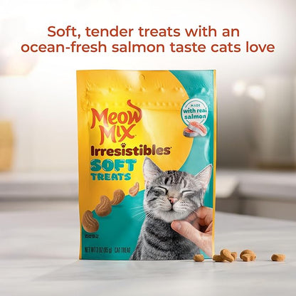 Meow Mix Irresistibles Soft Cat Treats Made With Real Salmon, 3 Oz. Pouch (Pack of 5)