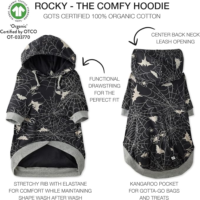 Pet Passion Rocky – The Original Lightweight Hooded Tee 100% Organic Cotton Dog Hoodie Pet Coat Sweater for All Sized Dogs, Batty Black, Large (40-60 lbs)