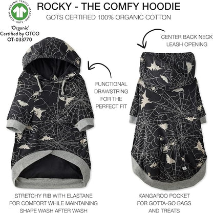 Pet Passion Rocky – The Original Lightweight Hooded Tee 100% Organic Cotton Dog Hoodie Pet Coat Sweater for All Sized Dogs, Batty Black, Medium (20-45 lbs)