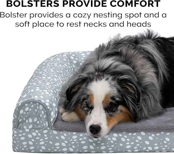 FurHaven Orthopedic Dog Bed for Large Dogs, L-Shaped Chaise Mattress, Egg Crate with a Solid Orthopedic Foam Base for Joint Support, Removable, Washable Cover, Jumbo XL, Plush & Velvet, Gray Almonds