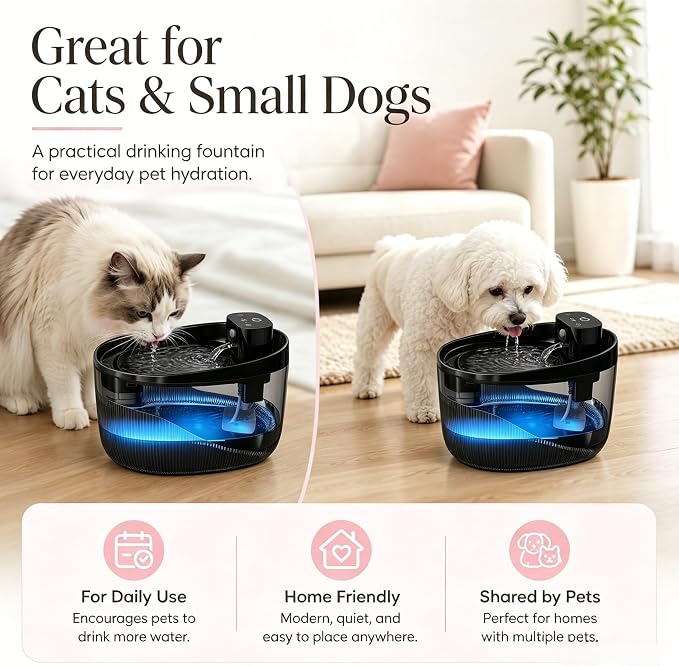 74oz/2.2L Cordless Cat Water Fountain, 5000mAh Battery Operated | 3 Smart Modes, with Motion Sensor, Ultra-Quiet, Pet Drinking Dispenser with LED Light, Wireless Fountain for Cats, Dogs