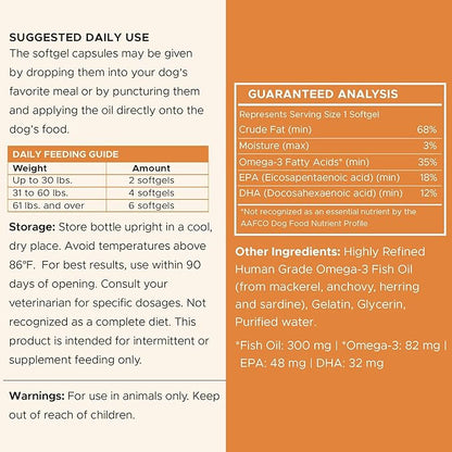 Omega 3 Fish Oil for Dogs Small Breeds & Puppies - 180 Mini Softgels, 300mg Wild Caught Salmon Oil - Skin & Coat, Shedding, Itchy Skin, Hot Spots, Allergies - EPA & DHA - Made in USA - Chew + Heal
