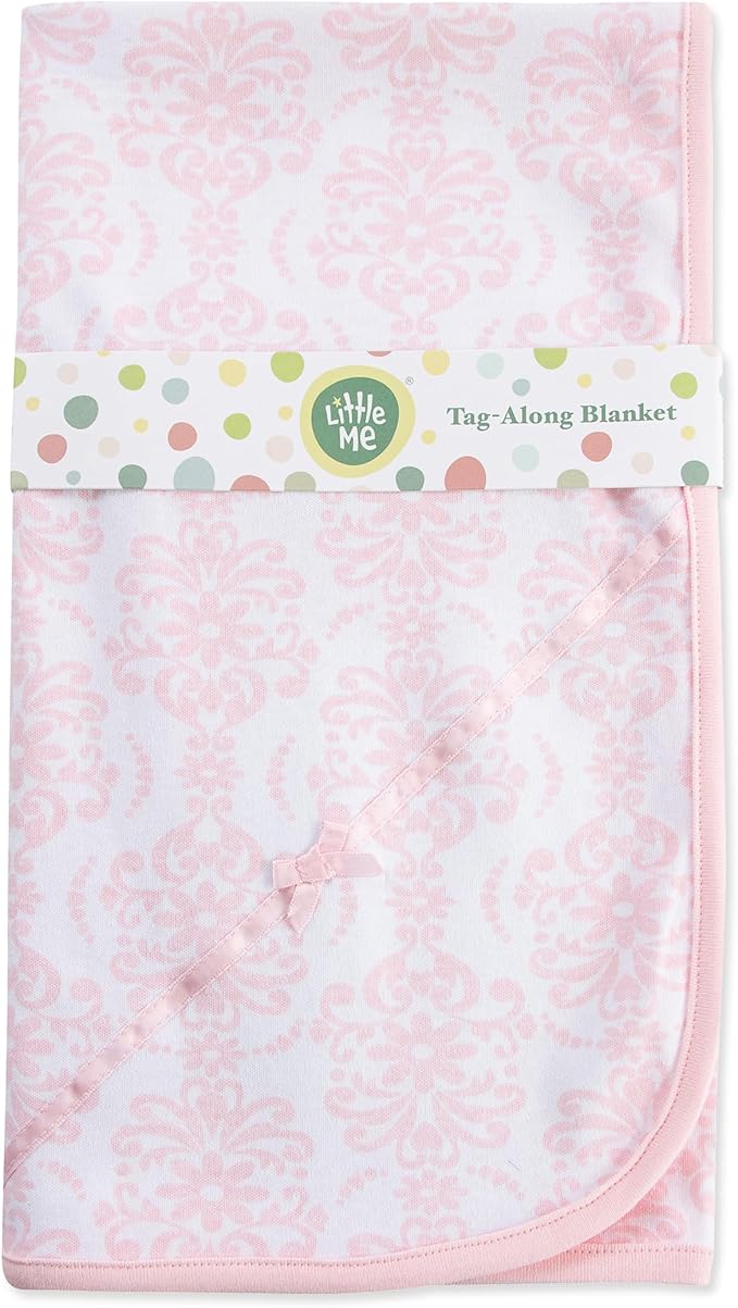 Little Me Blankets for Baby Girls' Damask Scroll Swaddling Receiving Blanket, 30 x 27 Inches