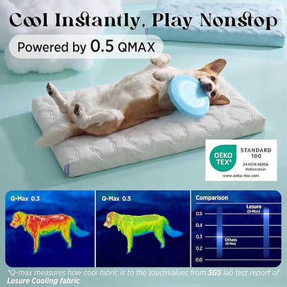 LE SURE Cooling Dog Bed, XL Q-Max>0.5 Cooling Mat with Removable Washable Cover, Breathable Orthopedic Egg Crate Foam Non-Slip Summer Pad for Extra Large Active/Senior/Long-Haired Pets, 41x27 Inch