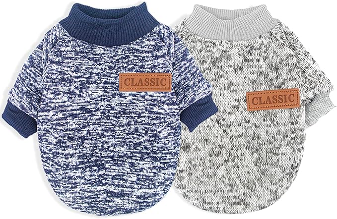 2 Pieces Dog Sweaters for Small Dogs Fall Dog Clothes Male Winter Fleece Pet Sweaters Warm Thick Puppy Outfit Small Dog Sweater for Boy Girl Dogs Teacup Dog, Yorkie, Chihuahua, Pug, XXS,Grey Navy